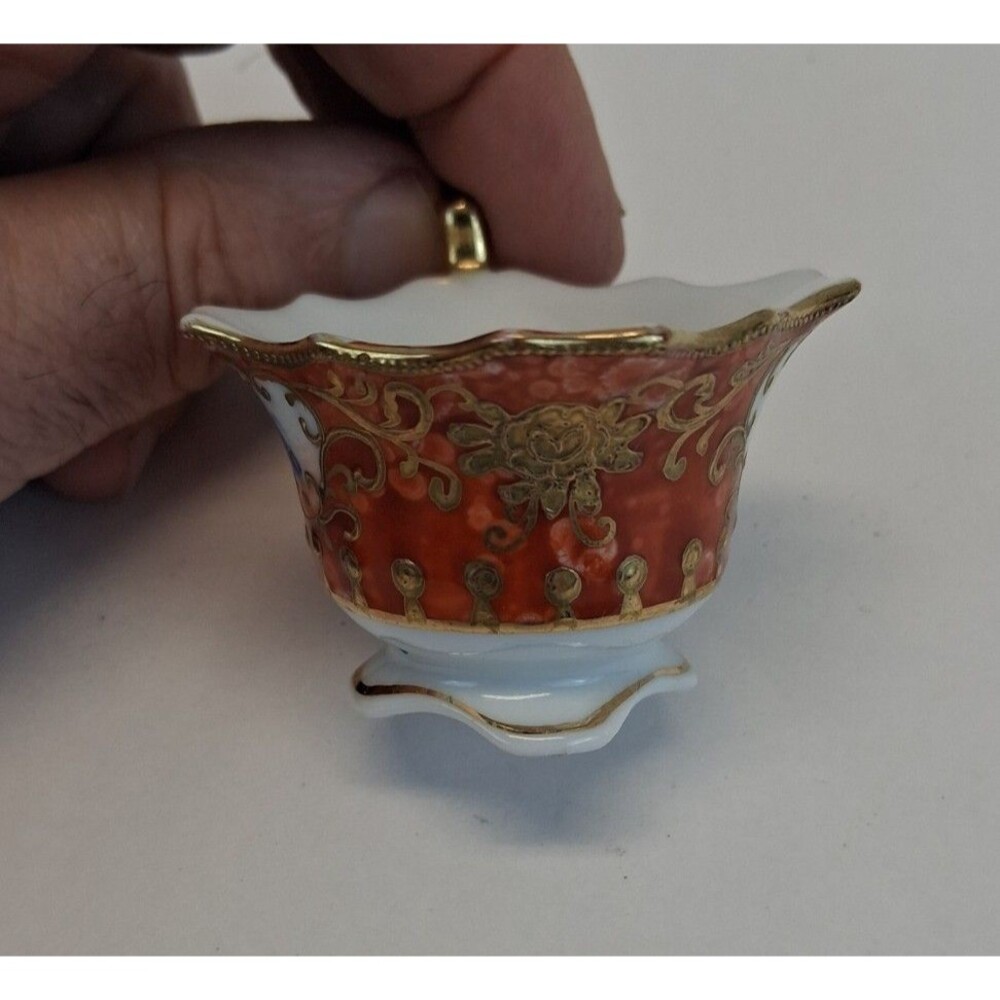 VTG  Japan Hand Painted Miniature Cup Saucer Red Gold Floral Porcelain 1920s-30s - Picture 5 of 12